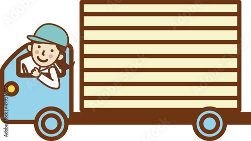 トラックを運転する女性の作業員。