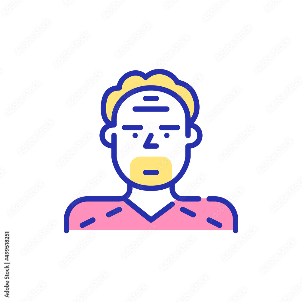 Older man in a sweater. Pixel perfect, editable stroke fun color icon