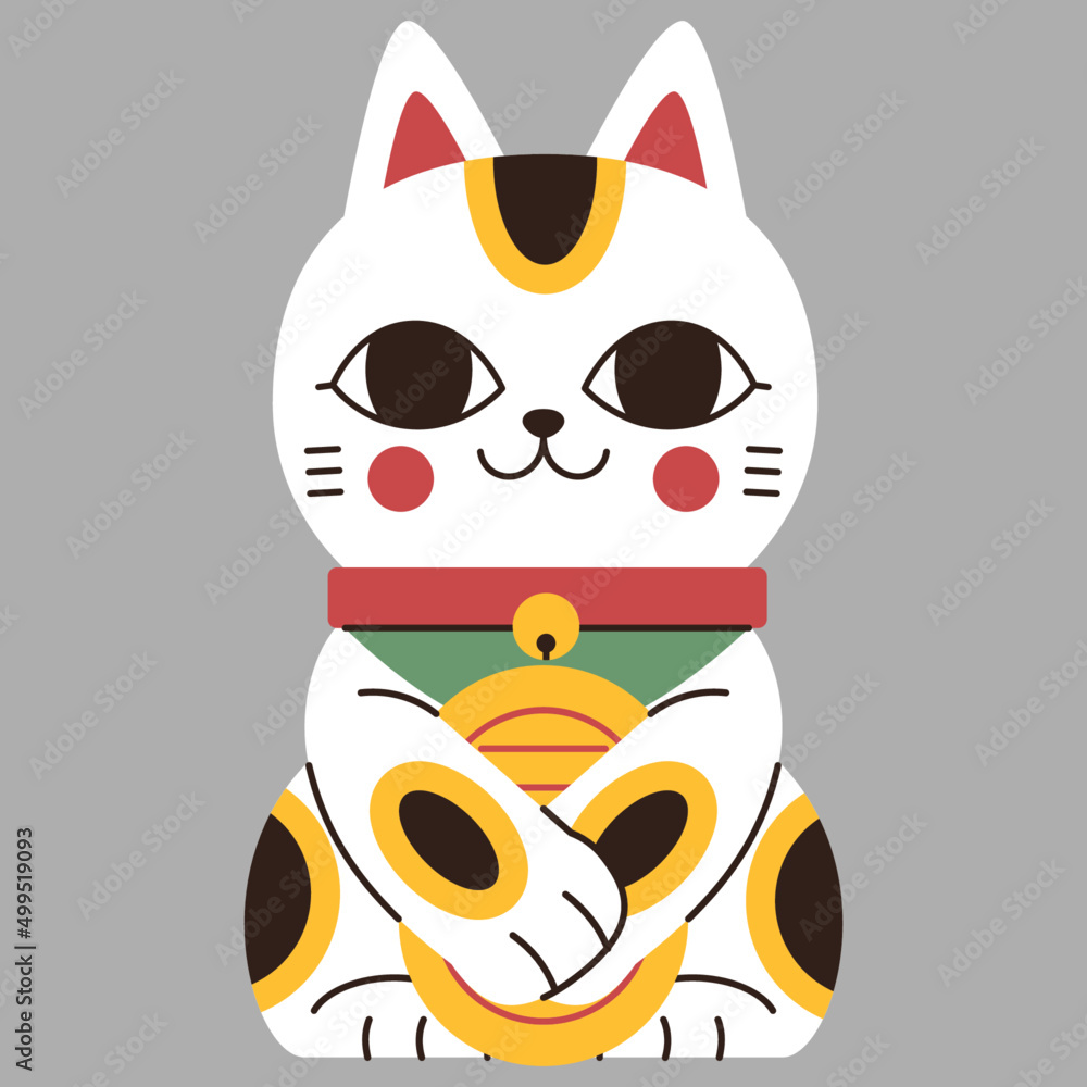 Fototapeta premium Maneki Neko hug a golden coin