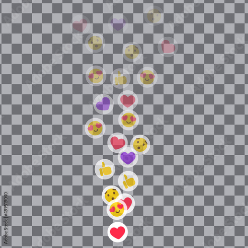Likes flying up for stories and live streams. Colorful like and thumb icons for social media ui. Vector illlustration isolated in transparent background