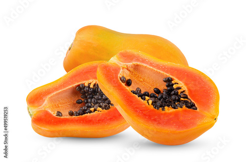 Half of ripe papaya fruit isolated on white