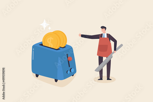 Financial guru or expert..Chief financial officer or CFO as money planning concept. Toaster with money coin.