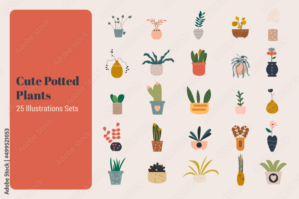 Fototapeta premium Cute Potted Plants Illustration Sets