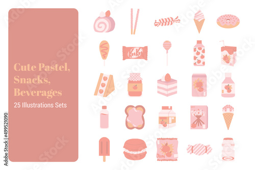 Cute Pastel Snacks and Beverages Illustration Sets