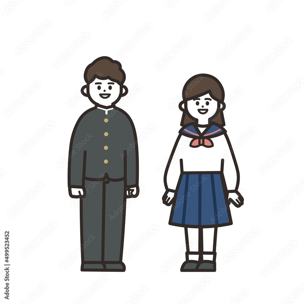 学ランとセーラー服の中高生男女のアイコン 学ランとセーラー服の中高生男女のアイコン