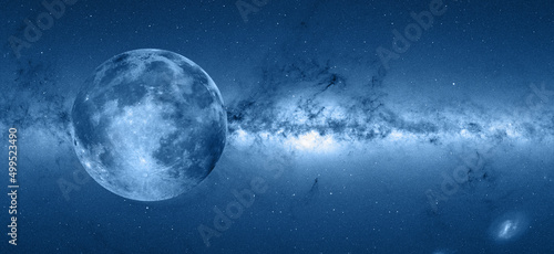 Full Moon in the space, Milky way in the background "Elements of this image furnished by NASA "