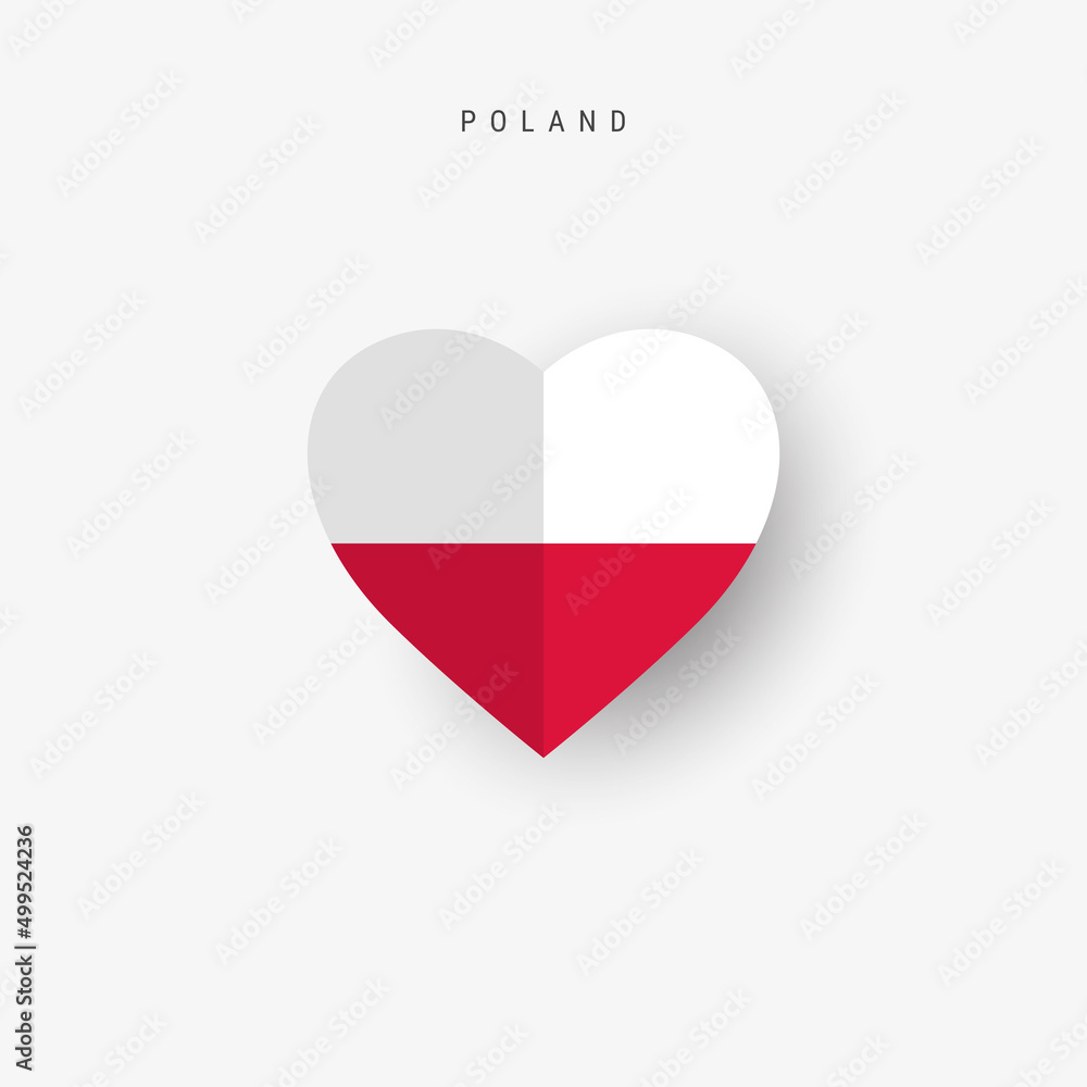 Poland heart shaped flag. Origami paper cut Polish national banner. 3D vector illustration isolated on white with soft shadow. Poland heart shaped flag. Origami paper cut Polish national banner. 3D vector illustration isolated on white with soft shadow.