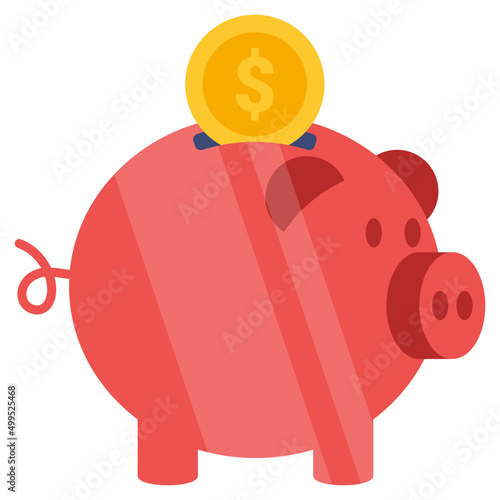Dollar with penny showcasing piggy bank savings icon