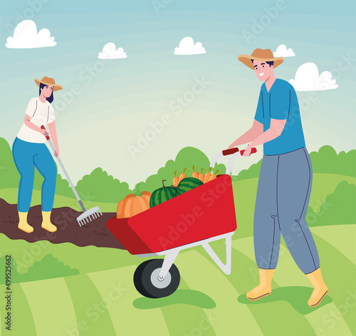 farmers couple with vegetables