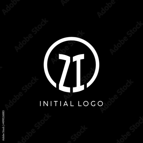 Initial letter ZI uppercase combined with circle outline, Modern minimal monogram logo style photo