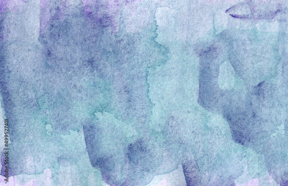 Blue purple watercolor abstract background with handmade splashes. It is suitable for the design of posts on social networks, mobile applications, banner design and advertising.