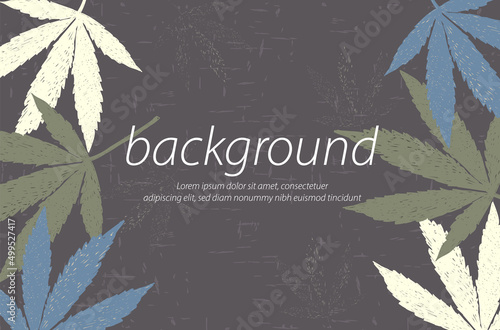 brown background hand draw green cream blue leaf cannabis wallpaper art design