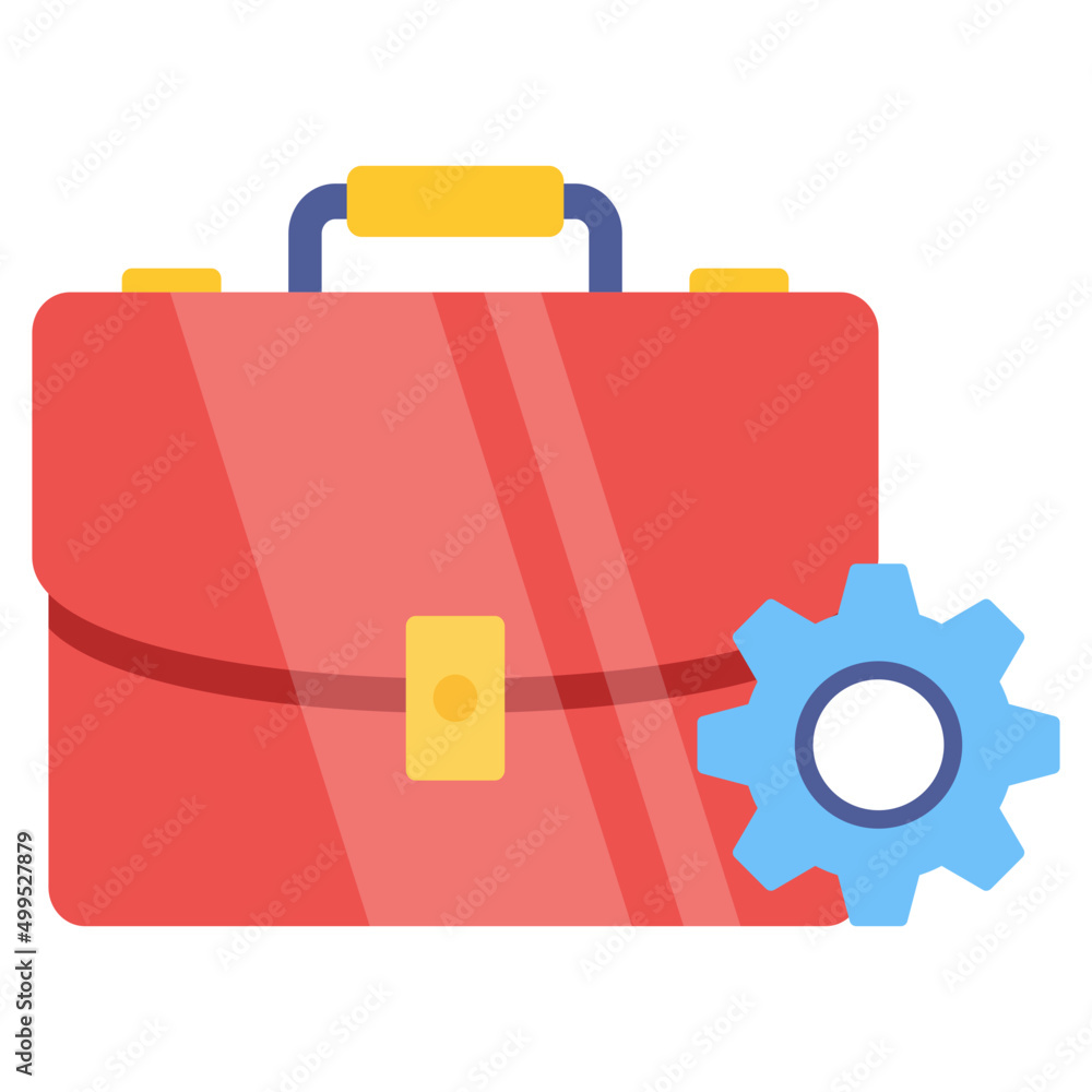 Briefcase with gear, icon of job management Briefcase with gear, icon of job management