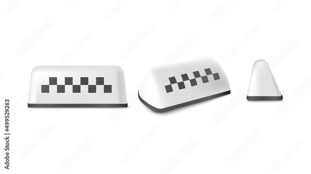 White Taxi roof sign templates set realistic vector illustration isolated. White Taxi roof sign templates set realistic vector illustration isolated.