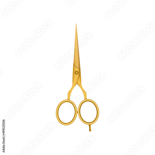 Gold metal realistic closed hair scissors, vector illustration