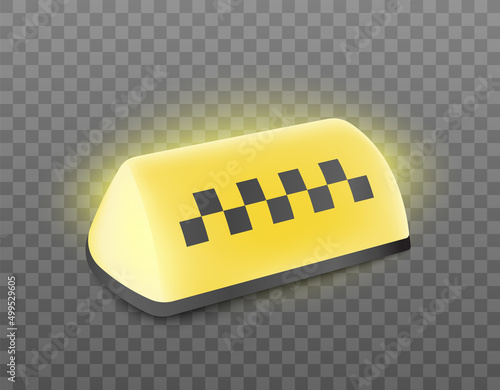 Yellow taxi rooflight in realistic 3d style, vector illustration isolated on transparent background.