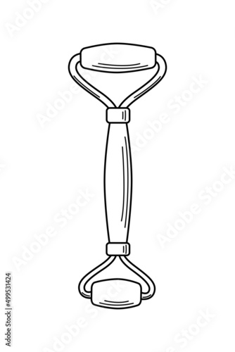 Face massage roller gouache. Vector doodle illustration facial massage at home, self care.