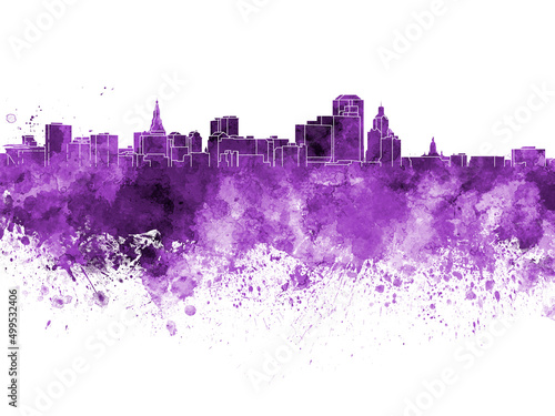 Hartford skyline in purple watercolor on white background