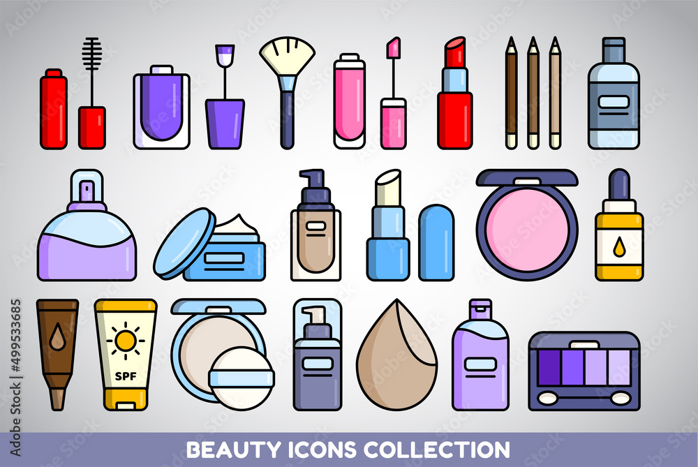 Beauty Icons Set. Collection of flat makeup and cosmetics icons in lineal color style. Set of 20 icons. Beauty Icons Set. Collection of flat makeup and cosmetics icons in lineal color style. Set of 20 icons.