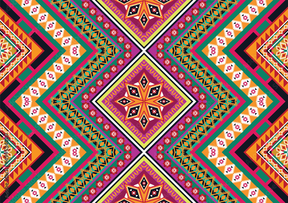 Geometric ethnic flower pattern for background,fabric,wrapping,clothing,wallpaper,Batik,carpet,embroidery style.	
