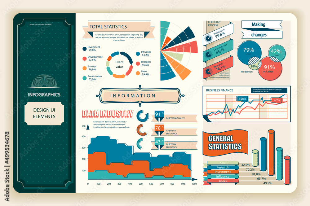 Bundle vintage infographic elements data visualization vector design template. Can be used for steps, business processes, workflow, diagram, flowchart, timeline, KPI dashboard, info graphics.