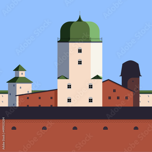 old tower in the modern world. Architecture and sights of the world. Protective anchorage. Vector illustration