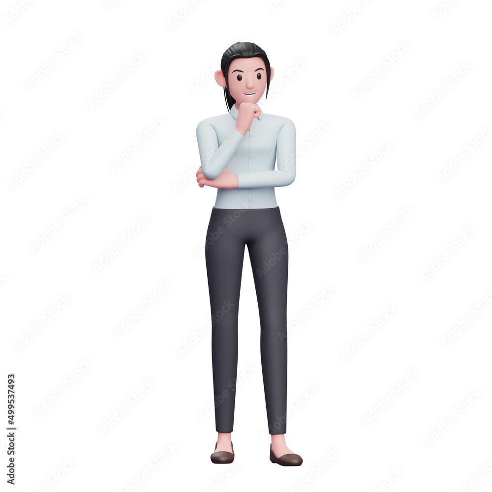 3d Business woman thinking with fist on chin, 3D render business woman character illustration 3d Business woman thinking with fist on chin, 3D render business woman character illustration