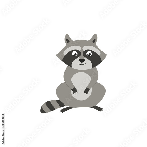Cute cartoon baby raccoon character flat vector illustration isolated.