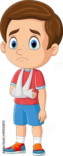 Cartoon little boy with broken arm