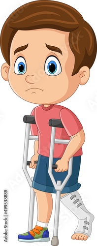 Cartoon little boy with broken leg