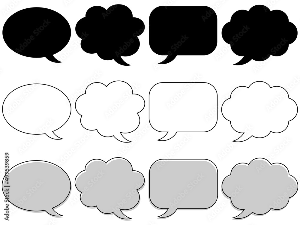 Fototapeta premium 吹き出し12種セット モノトーン