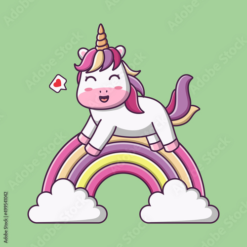 Cute cartoon unicorn on a rainbow  vector cartoon illustration  cartoon clipart