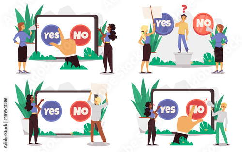 People convince each other to make choice, flat vector illustration isolated on white background.