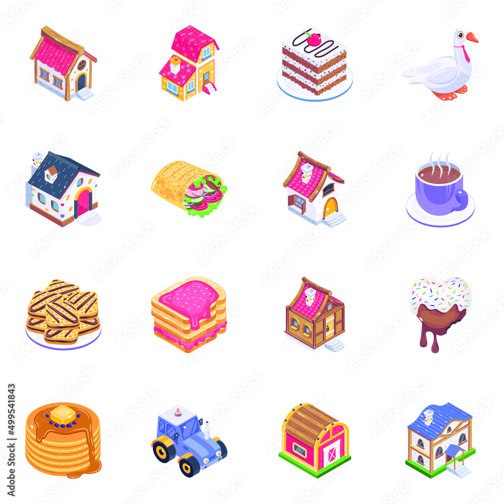 Set of Food and Farming Isometric Icons