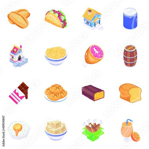 Trendy Isometric Icons of Food 