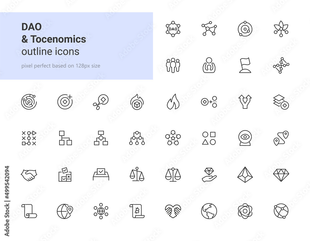 DAO & Tocenomics outline icons - obrazy, fototapety, plakaty 