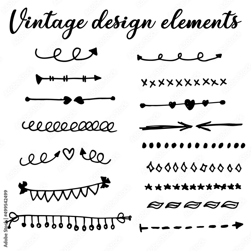 Vector hand drawn calligraphic design elements, borders, dividers