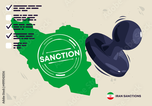 vector illustration of a deal with the inscription sanctions, the policy of sanctions against Iran, a map of Iran with a seal