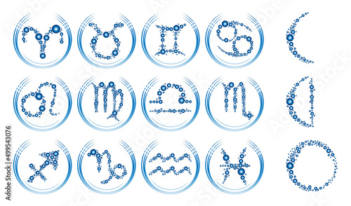 Set of Zodiac sign icons and moon phases in vector. Astrological collection