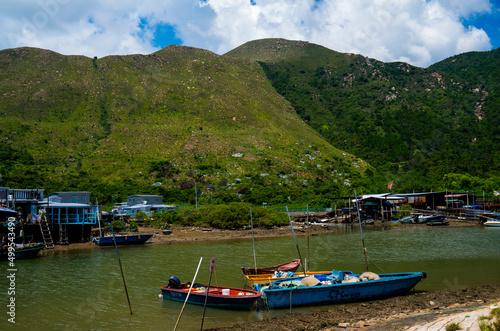 Boats moored at the coastline of Tai O