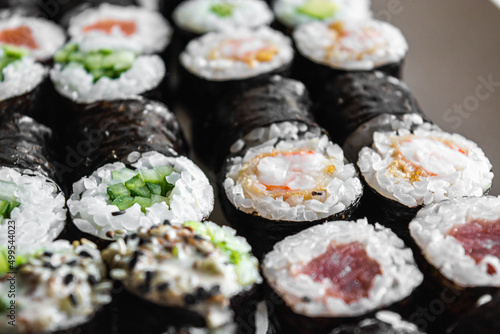Sushi and rolls. Delicious set of fast food delivery on a white background