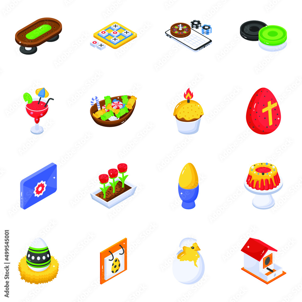 Easter and Casino Games Isometric Icons Easter and Casino Games Isometric Icons