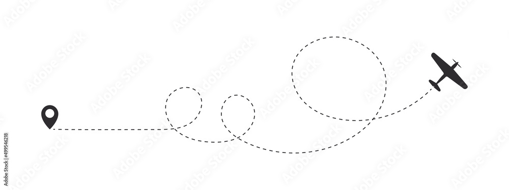 Aircraft route dotted lines. Aircraft flight line. Airplane silhouette. Vector illustration Aircraft route dotted lines. Aircraft flight line. Airplane silhouette. Vector illustration