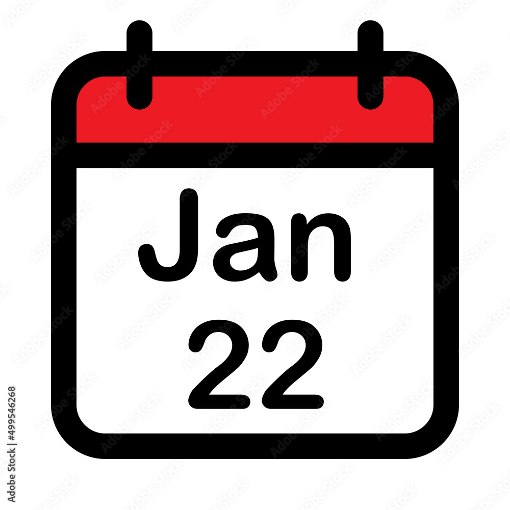 Calendar icon with twenty second January Calendar icon with twenty second January