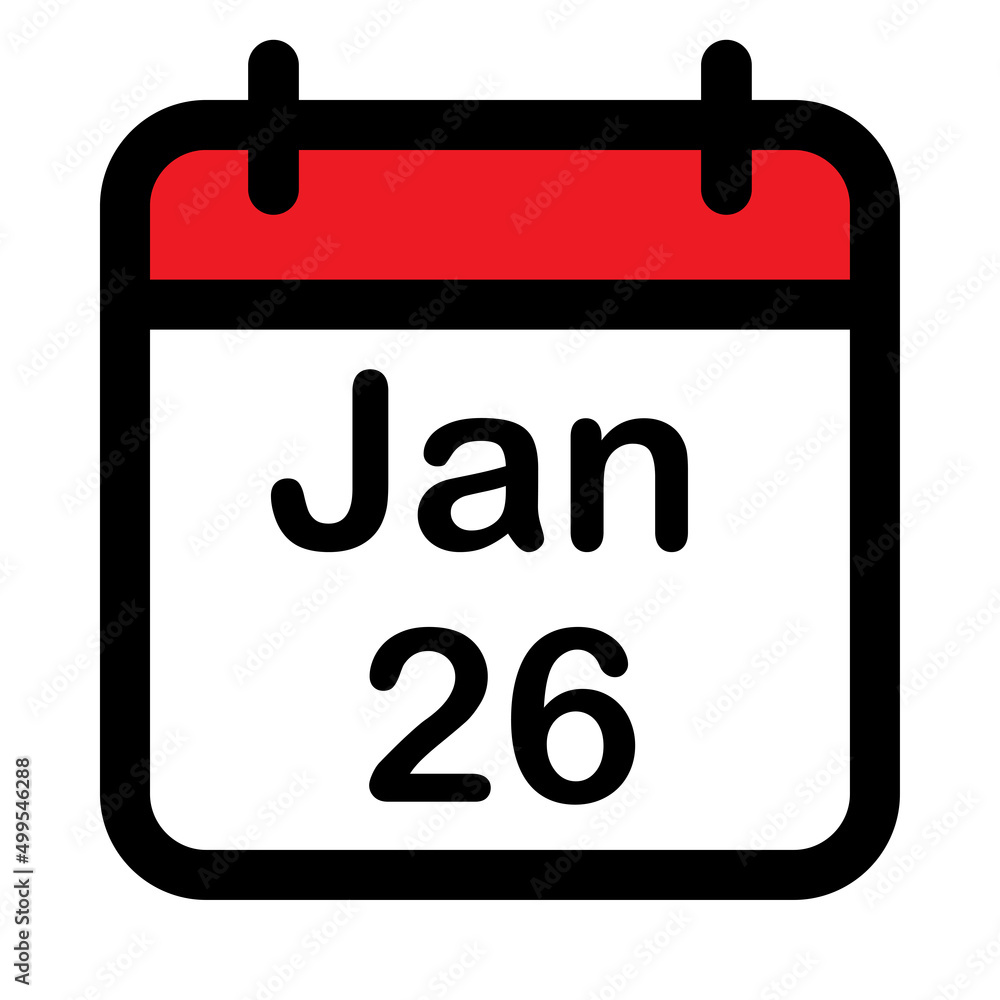 Calendar icon with twenty sixth January Calendar icon with twenty sixth January