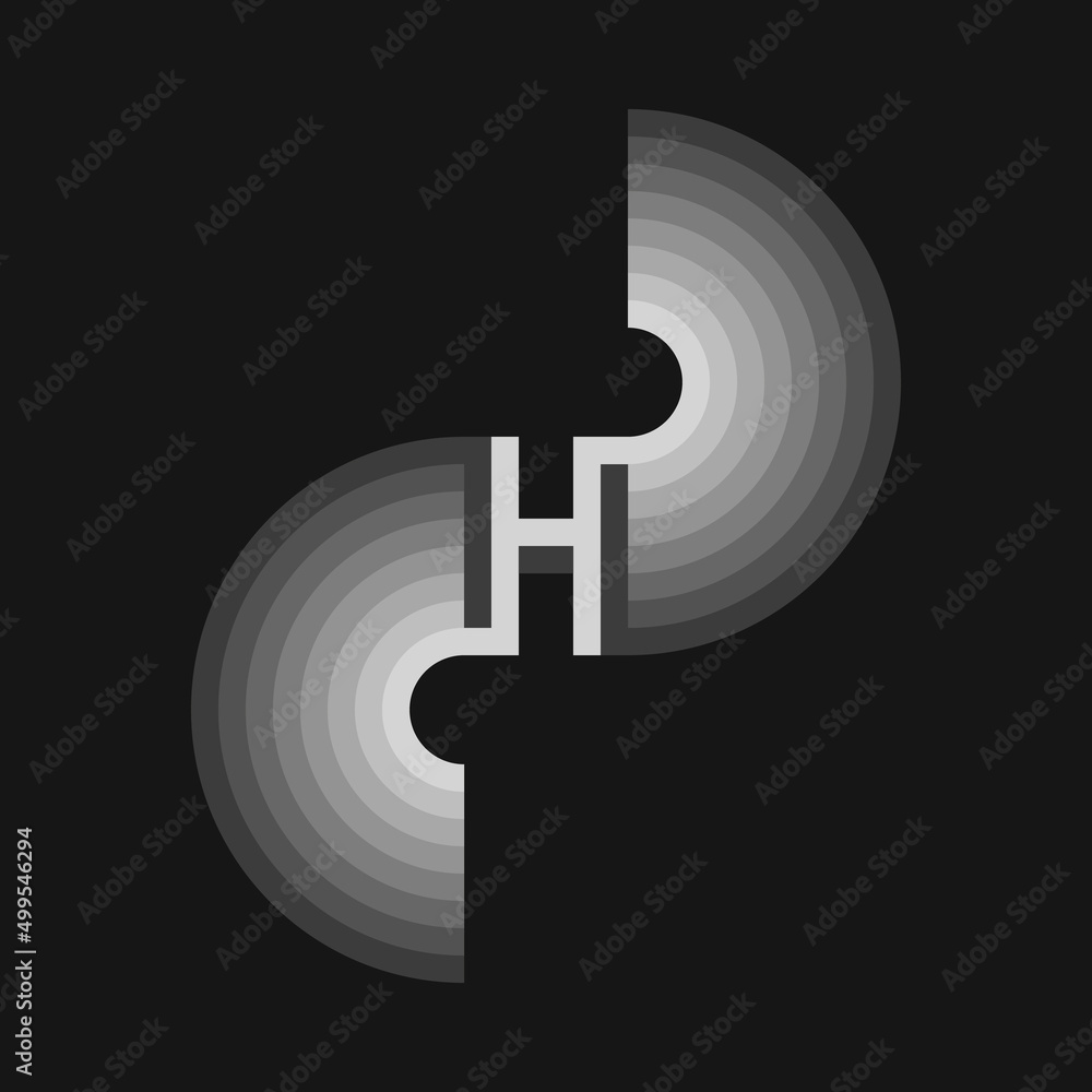 Letter H logo monogram with rounded abstract wings monochrome typographic identity illustration.
