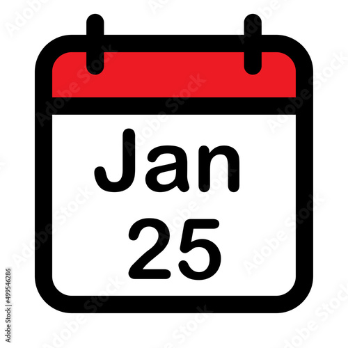 Calendar icon with twenty fifth January