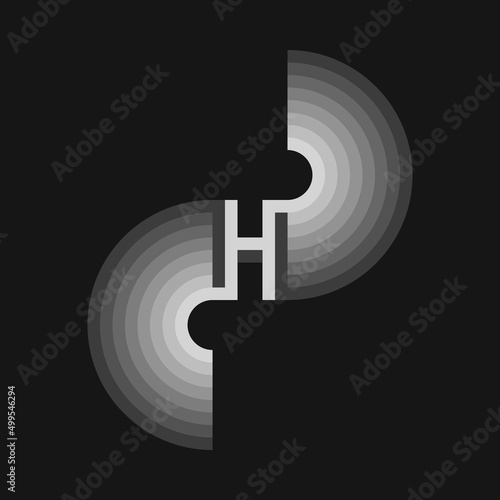 Letter H logo monogram with rounded abstract wings monochrome typographic identity illustration.
