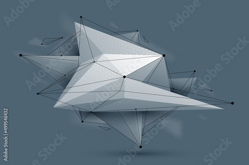 Low poly abstract form  vector future shape design polygonal art  dimensional geometric dynamic tech theme  with mesh lines.