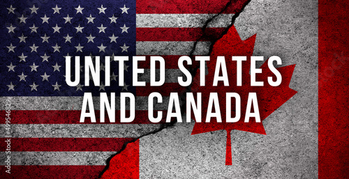 USA and Canada flags background with text. Friendship, political and economical cooperation concept photo